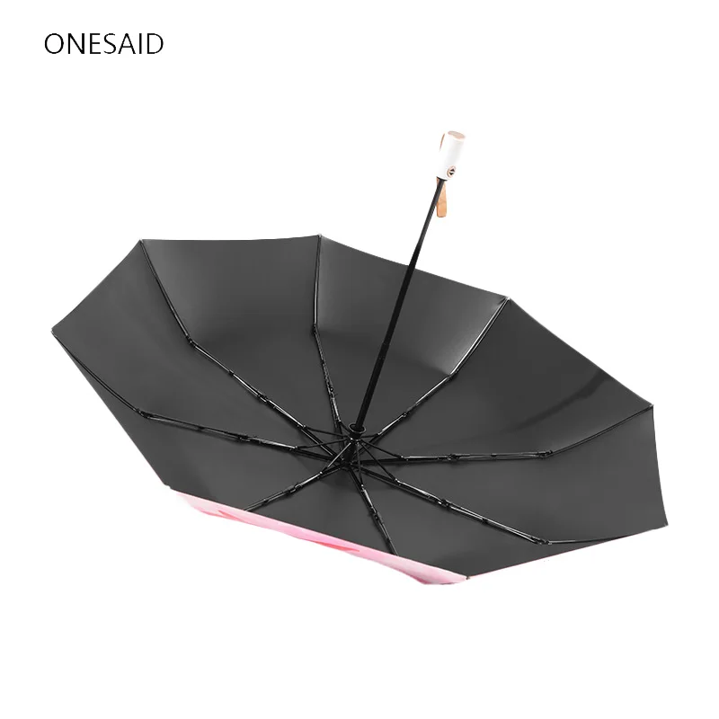 Cute Women Folding Umbrellas Female Animals Print UV Protect Three-Folding Small Black Coating 8K | Дом и сад
