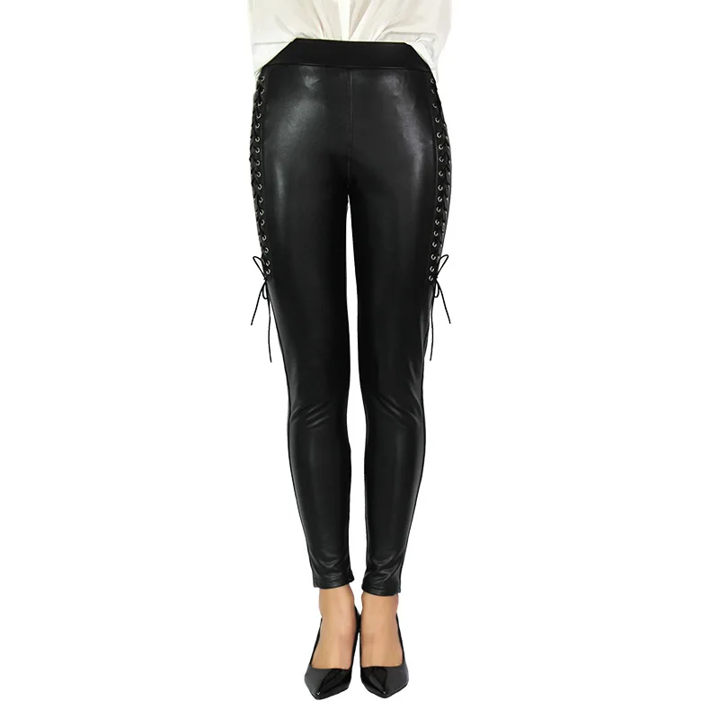 Женские брюки карандаш из ПУ кожи с высокой талией|Брюки| |