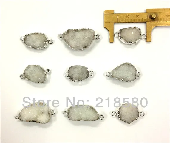 

H-DPB12 10pcs White Drusy Agat Natural Stone Charm Jewerly Connector Druzy Pendant Silver Plated 30mm-40mm