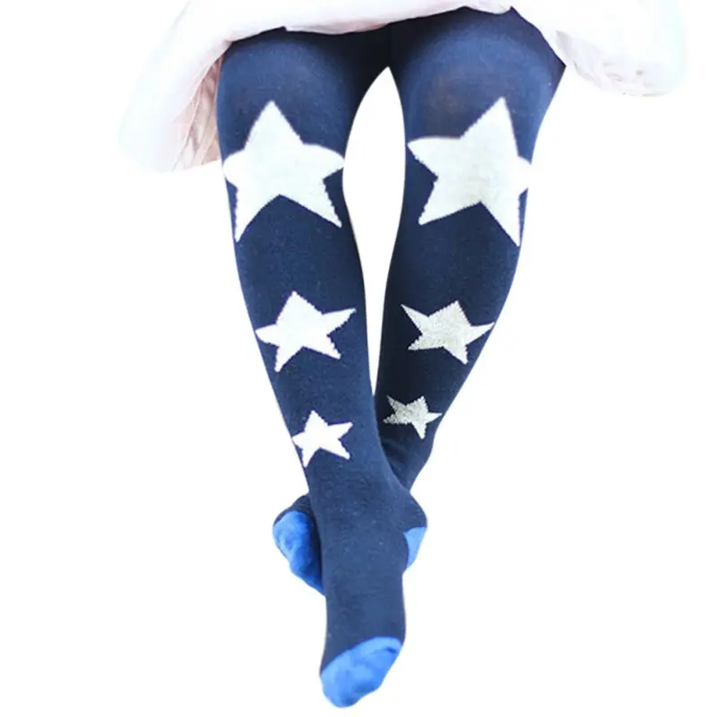 Осенне зимние милые хлопковые чулки для маленьких девочек с принтом звезд