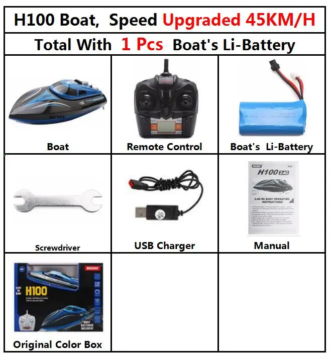 Модернизированная скоростная лодка Skytech H100 с дистанционным управлением 2,4 GHz 4CH, скоростная гоночная лодка с ЖК-экраном, игрушки в подарок для детей - Цвет: 45kmH H100 1b Box