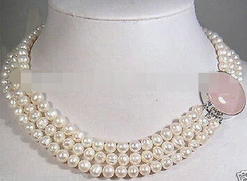 

Бесплатная доставка >>@ 935 очаровательное 3 ряда 7-8 мм akoya ожерелье с белым жемчугом 17-19 дюймов