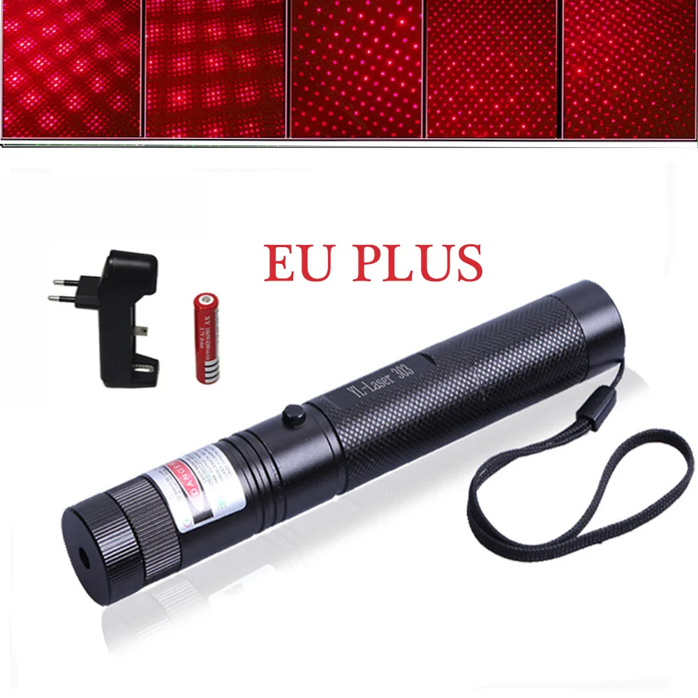 Red laser EU Мощный лазер Pointe зеленый красный лазер синий указатель прицел устройство Регулируемый фокус лазер 303, выберите зарядное устройство и аккумулятор 18650 - Цвет: Red laser EU
