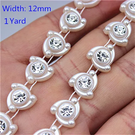 12mm 1yard 1 ярд, стразы, цепочка ABS, жемчужные бусины, кристальная цепочка, отделка, пришивка для DIY, Свадебный костюм с аппликацией, ювелирные изделия, аксессуары для рукоделия - Цвет: 12mm 1yard