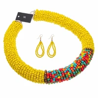 fashion multicolor handmade resin beads chunky statement bib choker bk necklace earring sets