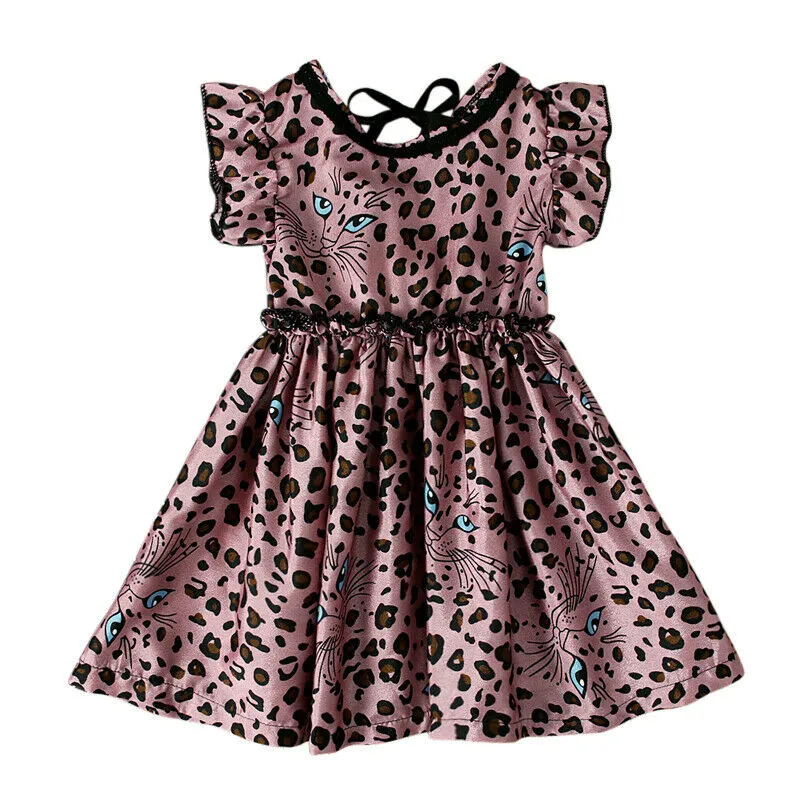 New Kids Dresses For Girls Toddler Kid Baby Leopard Print Tulle Party Bridesmaid Pageant Formal Dress Cotton O-neck | Детская одежда и