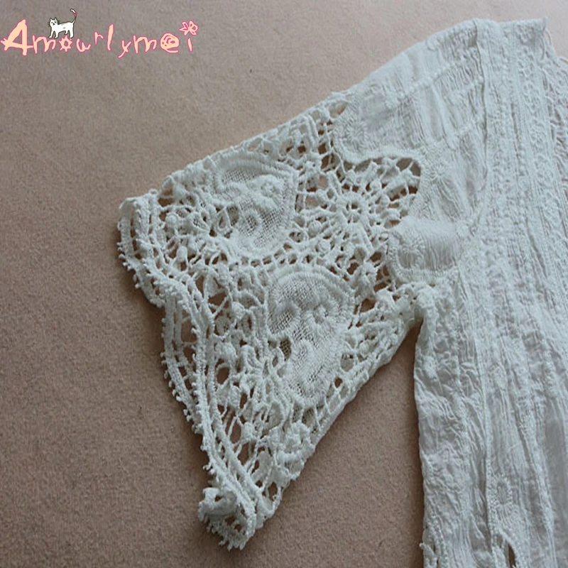 Amourlymei 2018 летние новые женские однотонные повседневные свободные кружевные