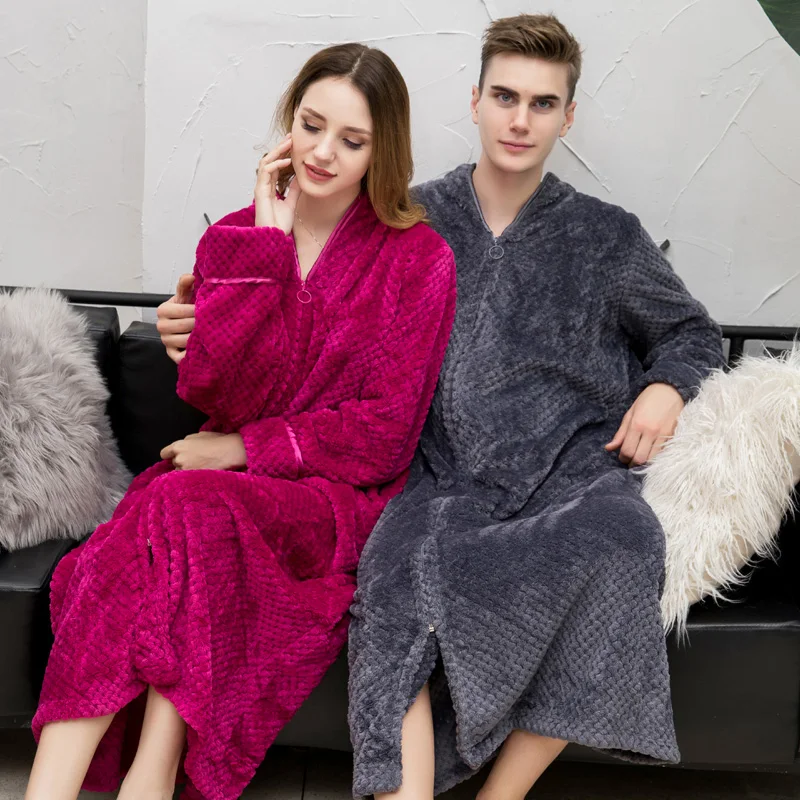 Женский теплый халат ZDFURS зимний фланелевый банный большого размера для