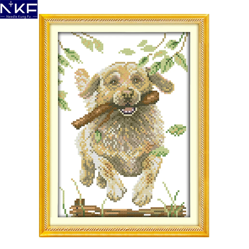 

NKF Running Dog Chinese Cross-Stitching Embroidery Counted or Stamped 11CT14CT Cross Crafts Cross Stitch Set for Home Decor