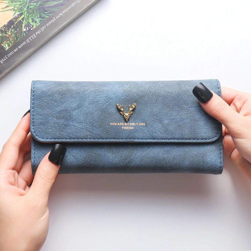 Women's Wallet Korean Version Stylish Frosted Clutch Bag Long Deer Head Zipper Buckle Wallet