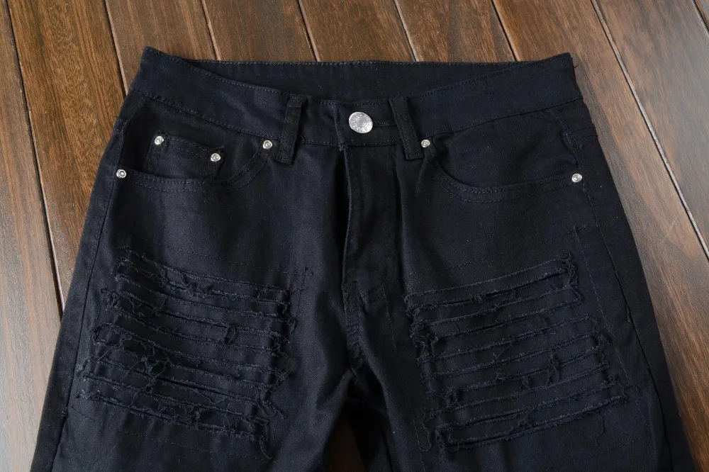 Новые модные рваные обтягивающие черные джинсы Мужские в индивидуальном стиле