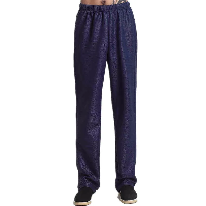 Новое поступление темно синие китайские мужские брюки кунг фу хлопковые льняные