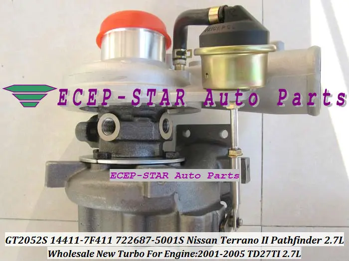GT2052S 722687-0001 722687-5001S 722687 14411-7F411 144117F411 турбо для Nissan Terrano II Pathfinder 2001-05 TD27TI 2.7L 118HP |