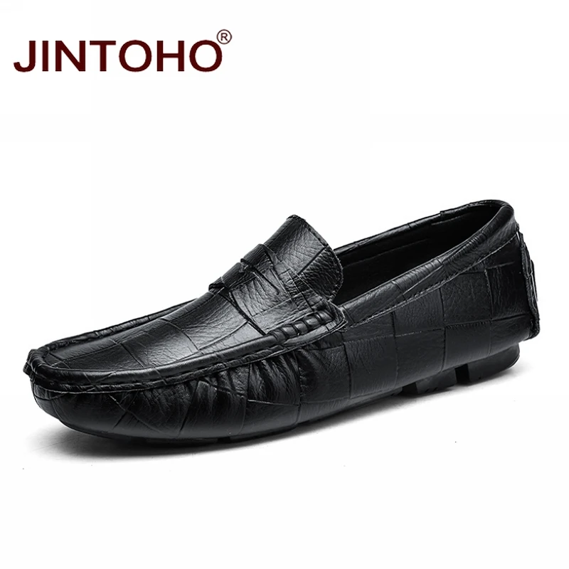 Туфли JINTOHO мужские из натуральной кожи Повседневная модная обувь без застежки