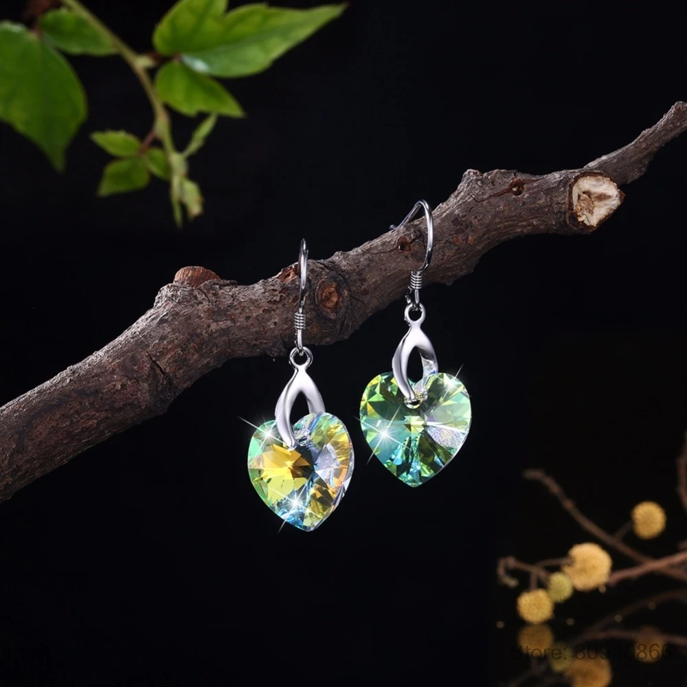 Женские серьги LEKANI с кристаллами Swarovski, аметистовые серьги в форме сердца, хорошее ювелирное изделие, 925 серебряные свисающие серьги с бриллиантами