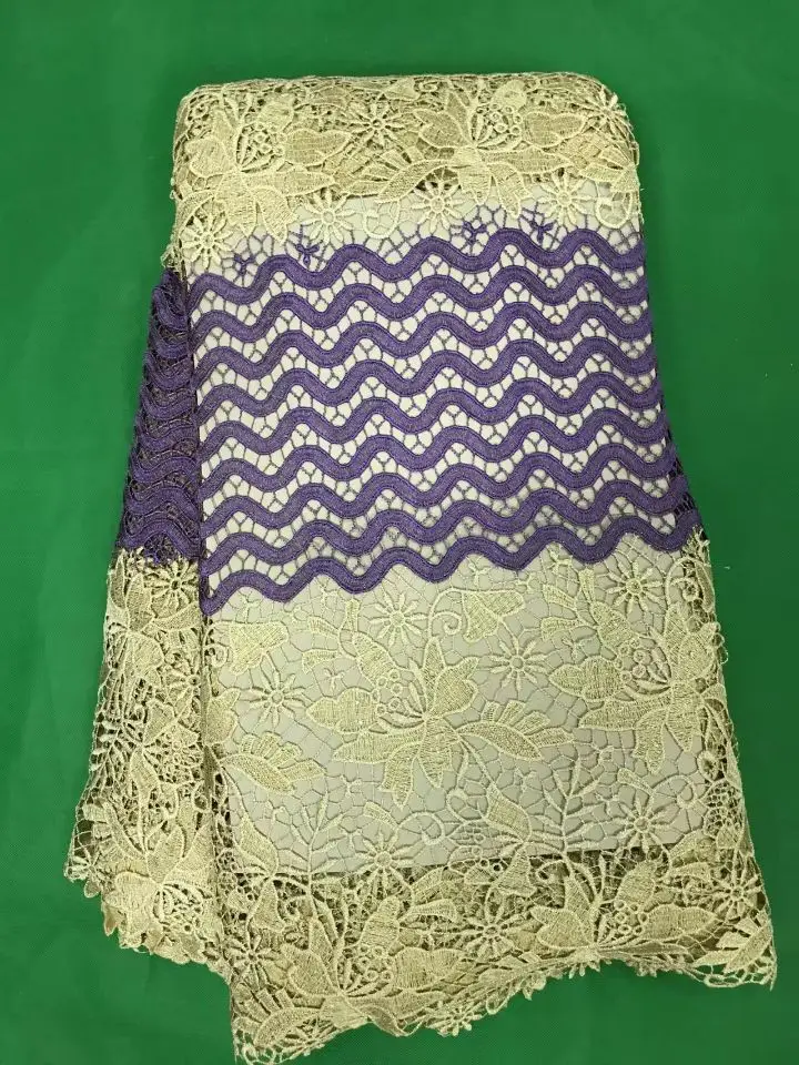 5 Y/PC Elegant gold flower design african mesh lace fabric with royal blue water soluble wave cord for dress DW19-7 | Дом и сад