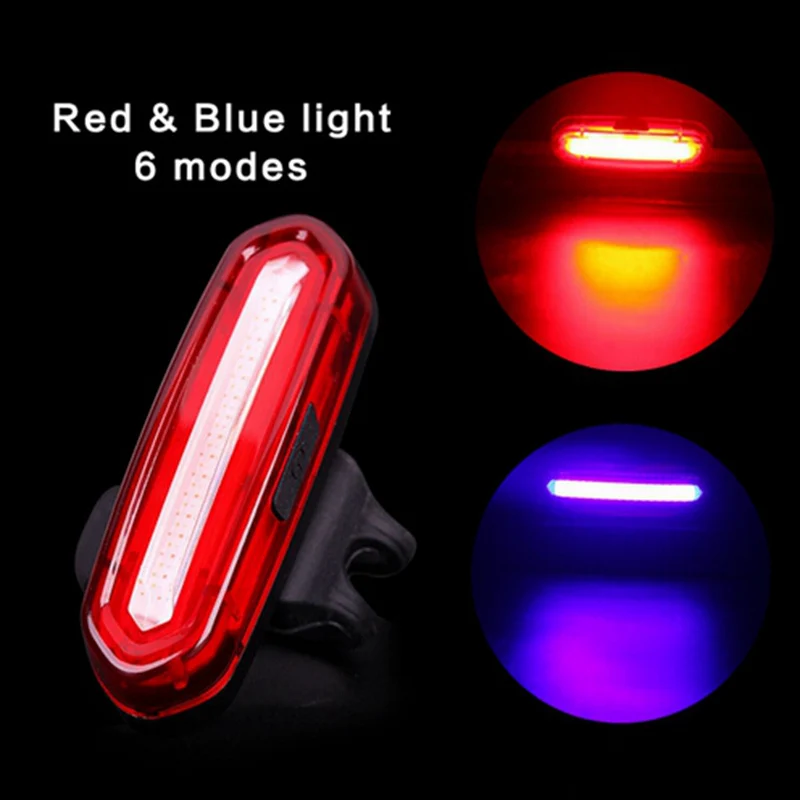 Blue and Red USB Перезаряжаемый велосипедный задний светильник MTB дорожный горный велосипед задний светильник велосипедный задний фонарь 100 люмен COB светодиодный Предупреждение льный фонарь - Цвет: Blue and Red