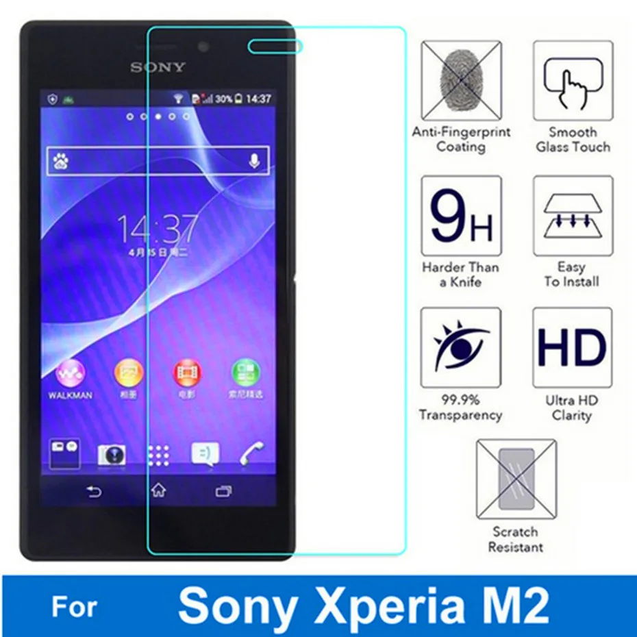Защита экрана для Sony Xperia M2 S50H D2302 D2303 ультратонкое закаленное стекло на sony Aqua D2403
