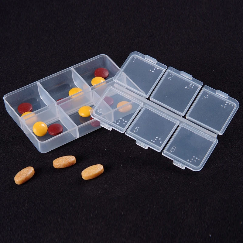 Travel Pill Cases For Blind Empty 6 Cells Drug tablet Container Braille Pills Medicine Dispenser Storage Case Boxes organizer | Дом и сад