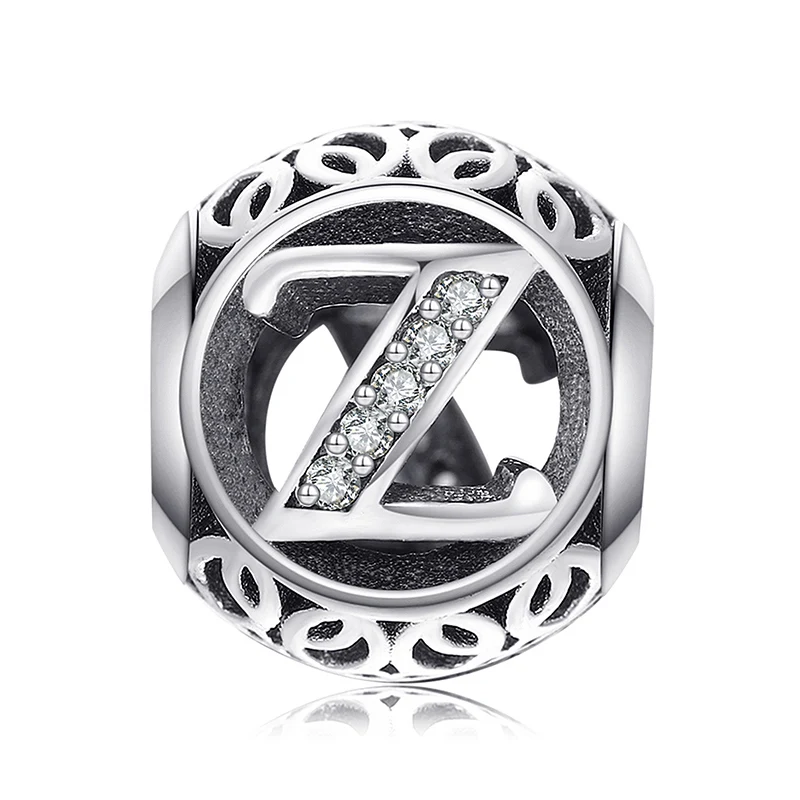 Z JewelryPalace Винтаж Письмо A-R кубического циркония Aucthentic 925 пробы Серебряный браслет DIY ювелирных подарки для нее - Цвет: Z