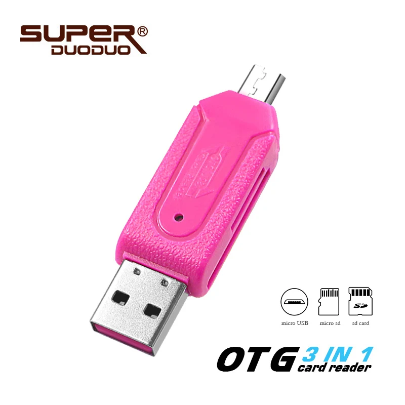 pink OTG 3 в 1 считыватель карт памяти для ПК/micro usb флэш-накопитель/micro sd карта/sd высокоскоростная карта otg кардридер - Цвет: pink