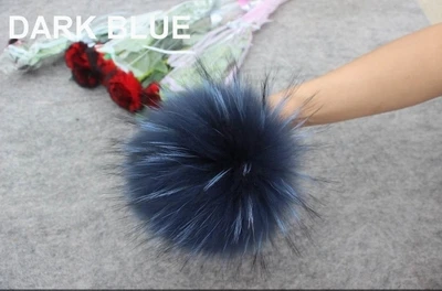 dark blue 13cm 13 см,, помпон из натурального меха енота, помпоны для шапок, зимние шапочки, натуральный мех для детей, женщин, аксессуары для рукоделия с кнопками - Цвет: dark blue 13cm