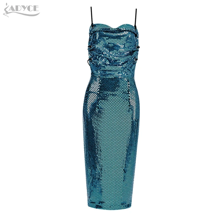 Adyce новое летнее женское роскошное вечернее платье в стиле знаменитостей Vestidos элегантное Клубное платье без рукавов на тонких бретелях - Цвет: Blue