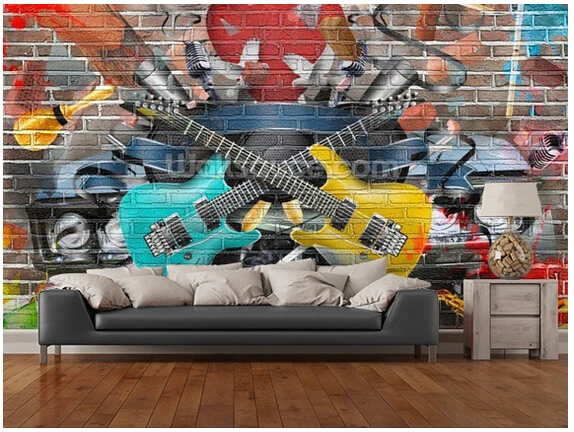 

Custom 3D art wallpaper, Guitar - Graffiti murals for the apartment hotel residential background wall vinyl papel de parede