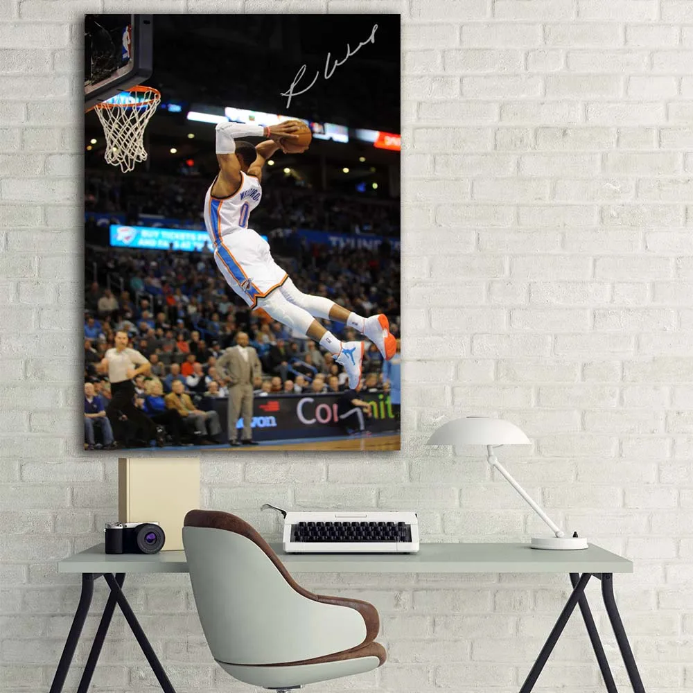 NBA Westbrook slam dank Oklahoma City Thunder Настенная картина холст Художественная печать