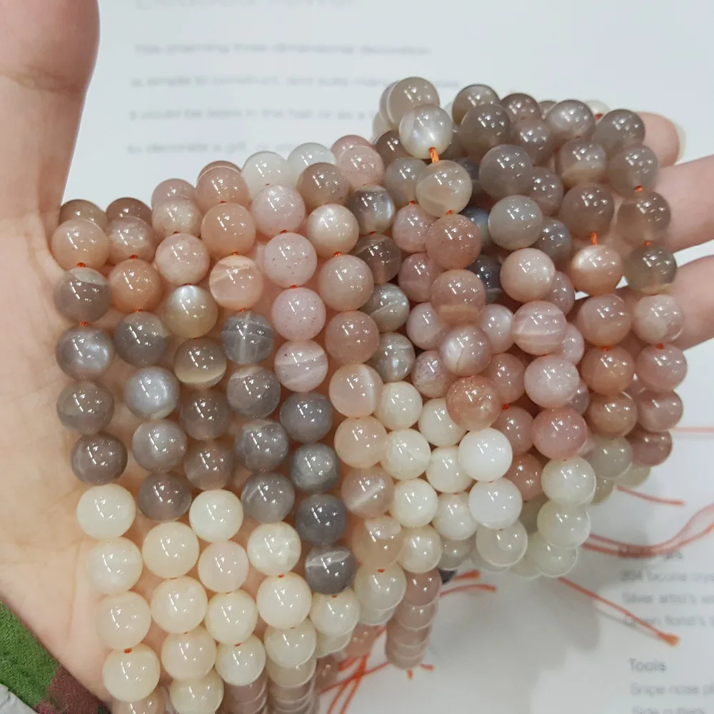 Lii Ji натуральный камень лунный камень Sunstone круглой формы бусины 8 мм DIY ювелирных изделий ожерелье или браслет около 39 см