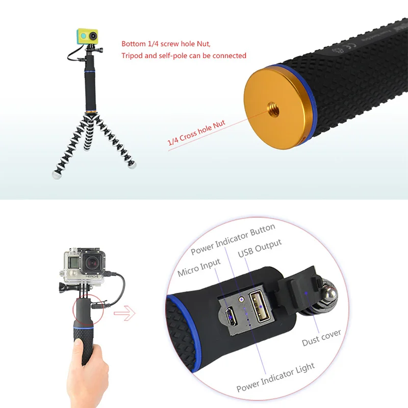 Мощность банк рукоятка Батарея для экшн Камеры GoPro Hero 9 8 7 6 5 4 3 + Session yi SJCAM Экшн