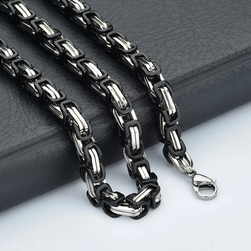 

3pcs In lost Mens Jewelry Wholesale Stainless Steel Silver Black Tone Handmade Byzantine Necklace Chain 8mm 18"-30"