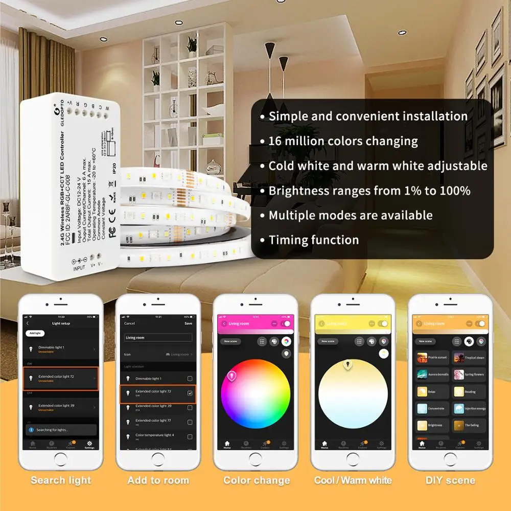 СВЕТОДИОДНЫЙ пульт управления Zigbee Smart Home 6 в 1 RGBCCT для украшения светодиодной