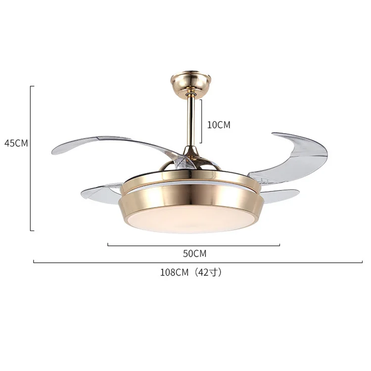 Modern Ceiling Fan Remote Control 42 Inch Invisible Hanging Fans Foldable Gold With Lights Living Bed Kids Room | Лампы и освещение