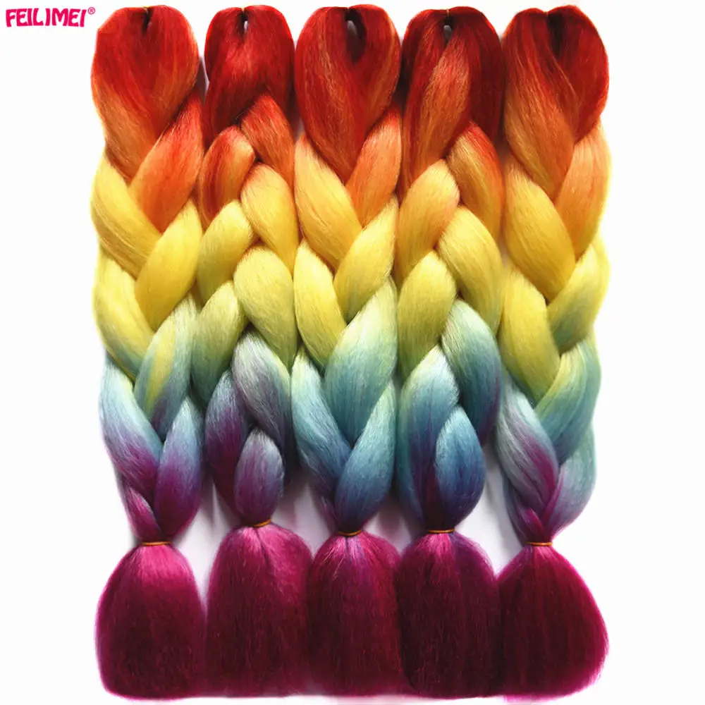 

Feilimei Ombre Braiding Hair Extensions Synthetic Japanese Fiber Jumbo Braids 24 Inch 100g/pc Pink Gray Crochet Hair Bundles