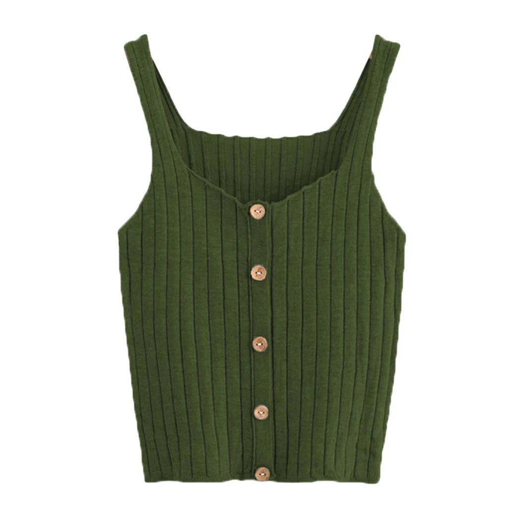 2018 Fashion Ladies Button Knitted Plain Tanks Tops Vest Women Autumn Skinny Casual Camisole Sexy Sleeveless Summer Tank Top |