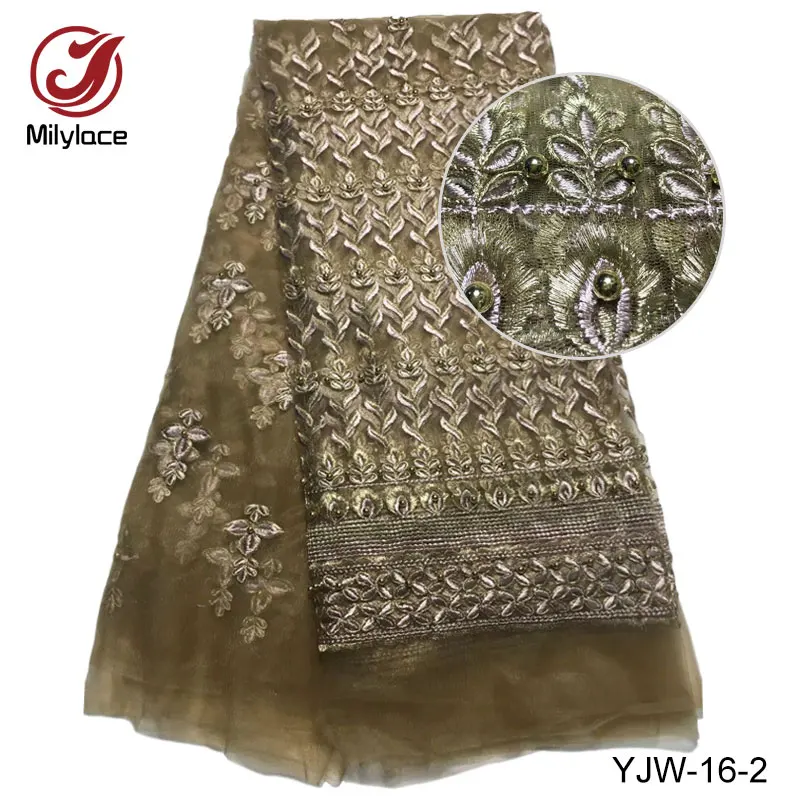 New coming embroidery lace fabric with stones high quality african nigerian tulle net for dress YJW-16 | Дом и сад