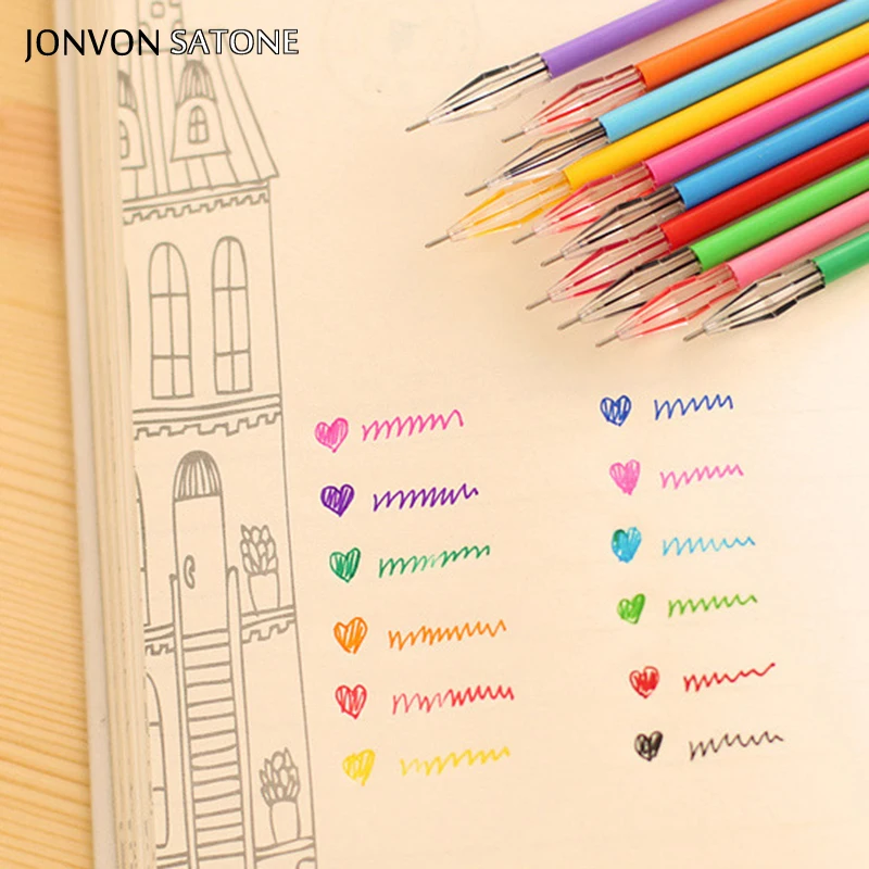 Jonvon-Bolígrafo de Color Satone, 12 colores/lote, papelería creativa coreana, núcleo de perforación de piedra, bolígrafo neutro de Color 0,38 Mm, papelería de oficina