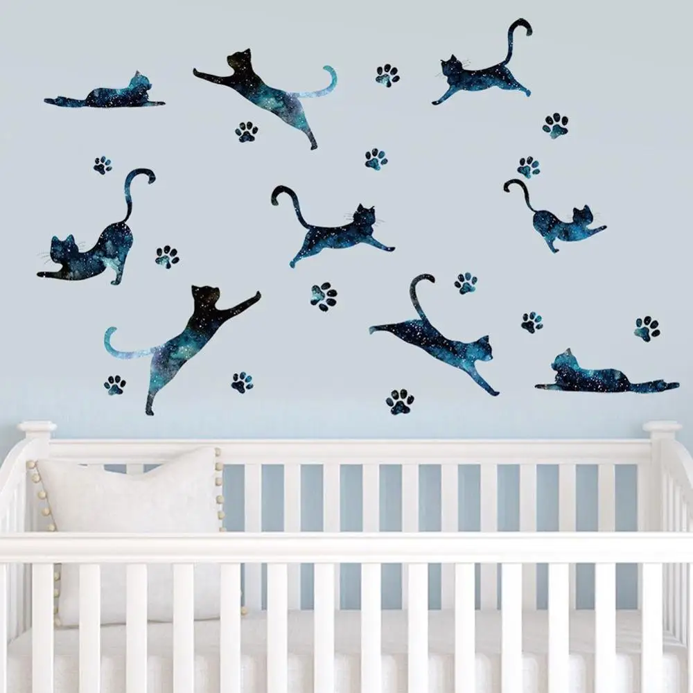 Cat Wall Stickers Kids Room Living Tv Background Decoration Removable Pvc Wallpaper | Дом и сад