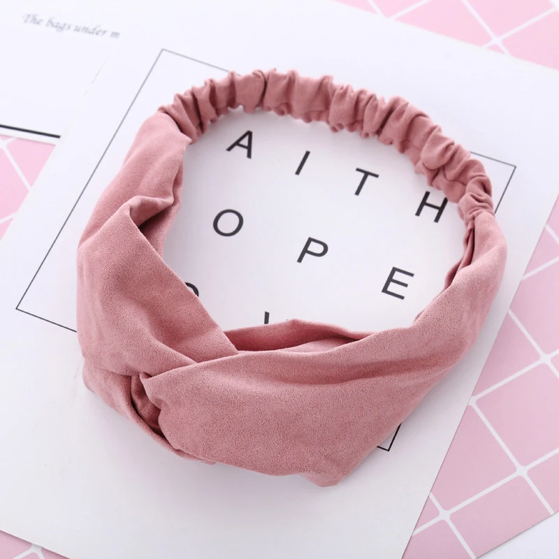 pink 1 шт., Винтажные эластичные резинки для волос с перекрестным узлом, Женская замшевая повязка на голову весна-осень, повязка на голову для девочек, головные уборы, аксессуары для волос - Цвет: pink