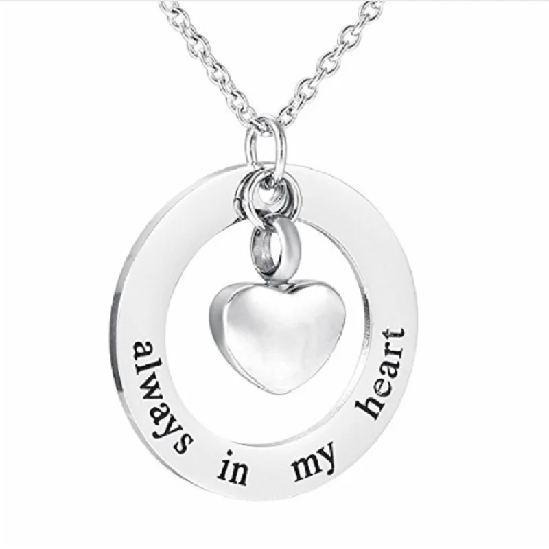 

"Always in my heart "Cremation Jewelry Keepsake Memorial Urn Necklace for Ashes of Loved One,Engrave Able Small