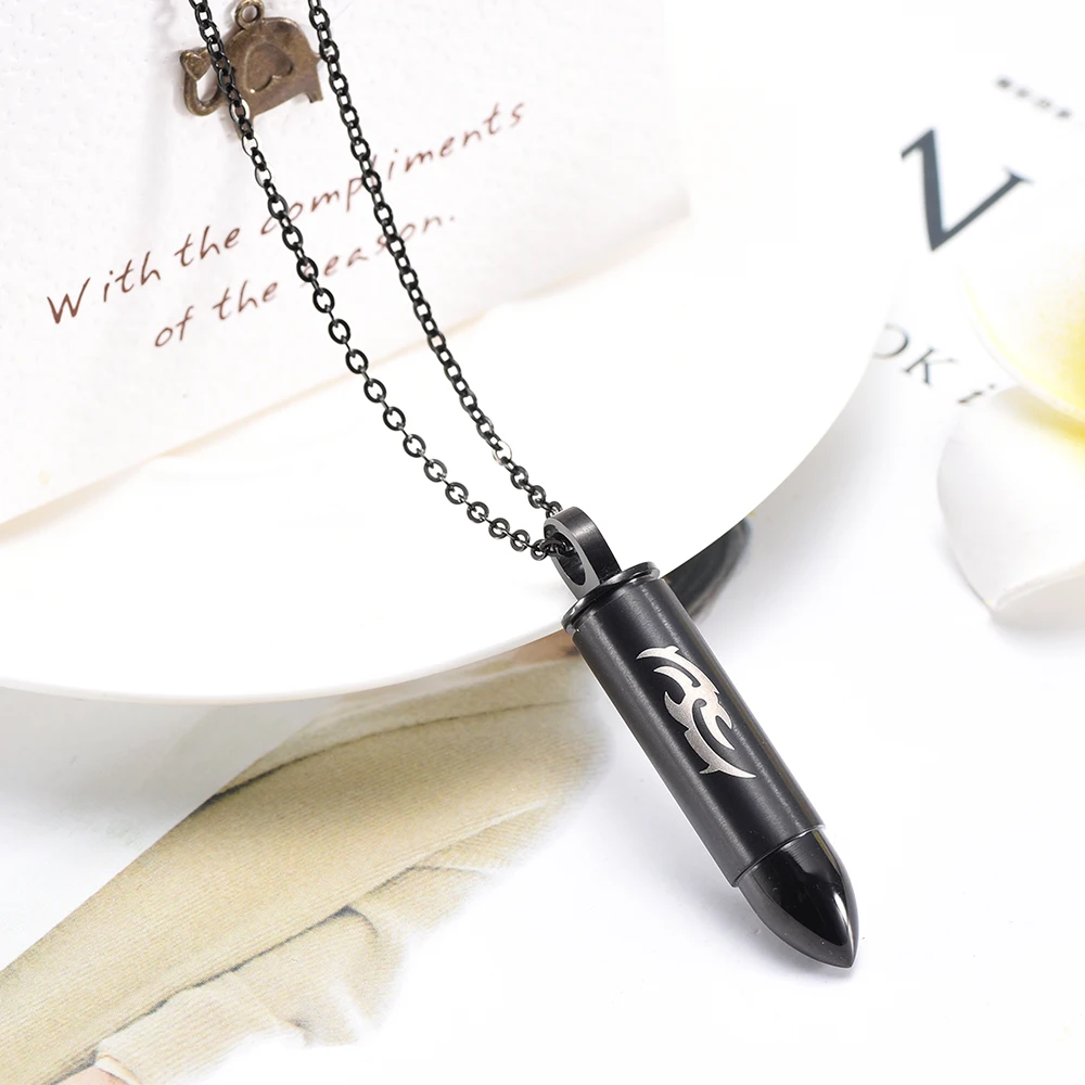 MiniCremation Memorial Jewelry Черная пуля из нержавеющей стали ожерелье памятный сувенир для