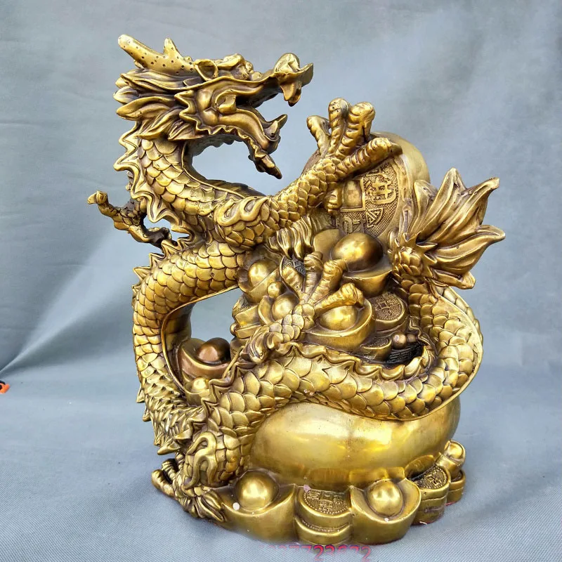 37CM LARGE # HOME Shop hall TOP decoration ART FENG SHUI Business Good luck bring in wealth Drawing Money royal dragon Statue | Дом и сад
