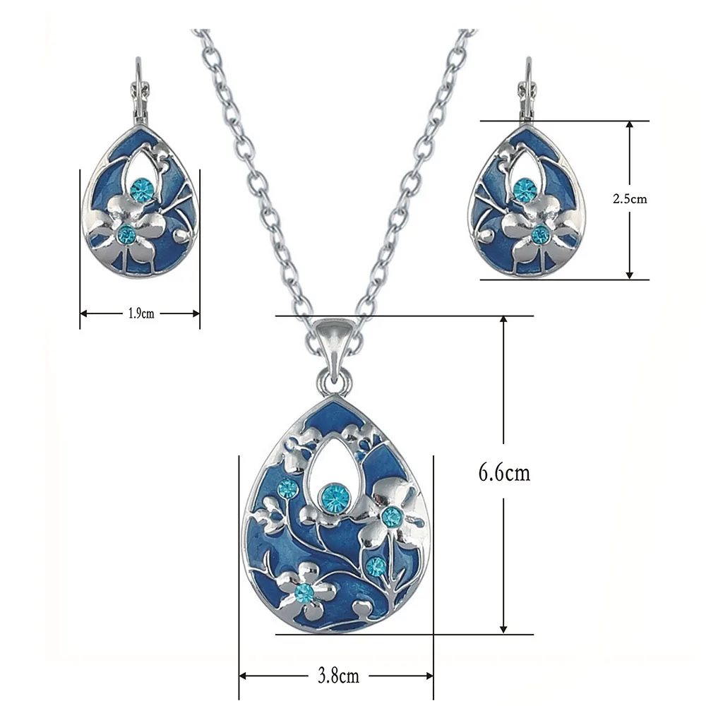 Charm Necklaces &ampPendants for Women 2 Color Water Drop Necklace Earrings Set Choker Crystal Rhinestone Pendant Jewelry Gift | Украшения