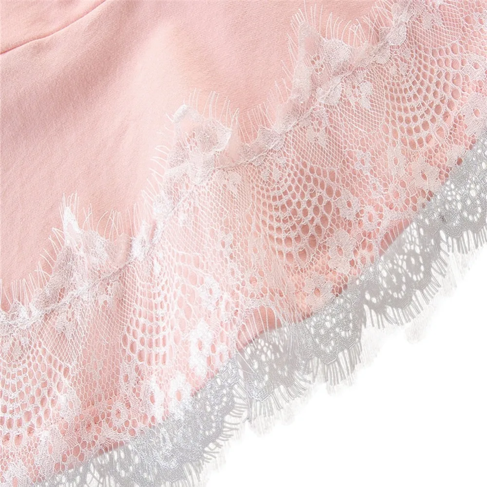 

Children Girls Casual Summer Lace Short Sleeve Bow T-shirt+Mini Skirts Suits 2Pcs/Set