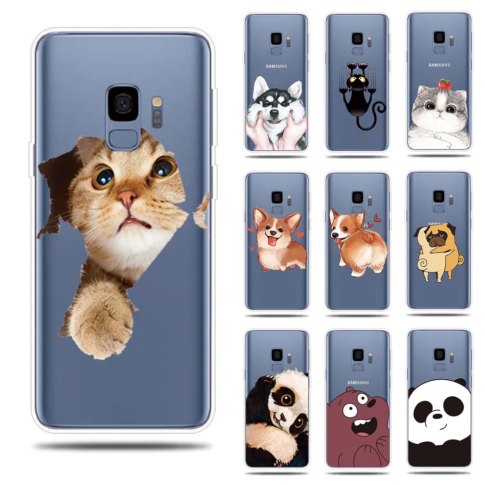 Милый силиконовый чехол для телефона с рисунком собаки кошки samsung Galaxy S5 S6 S7 Edge S8 S9