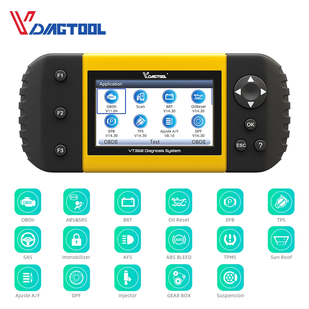 Автомобильный диагностический инструмент VDIAGTOOL VT360 OBDII ABS подушка безопасности SAS