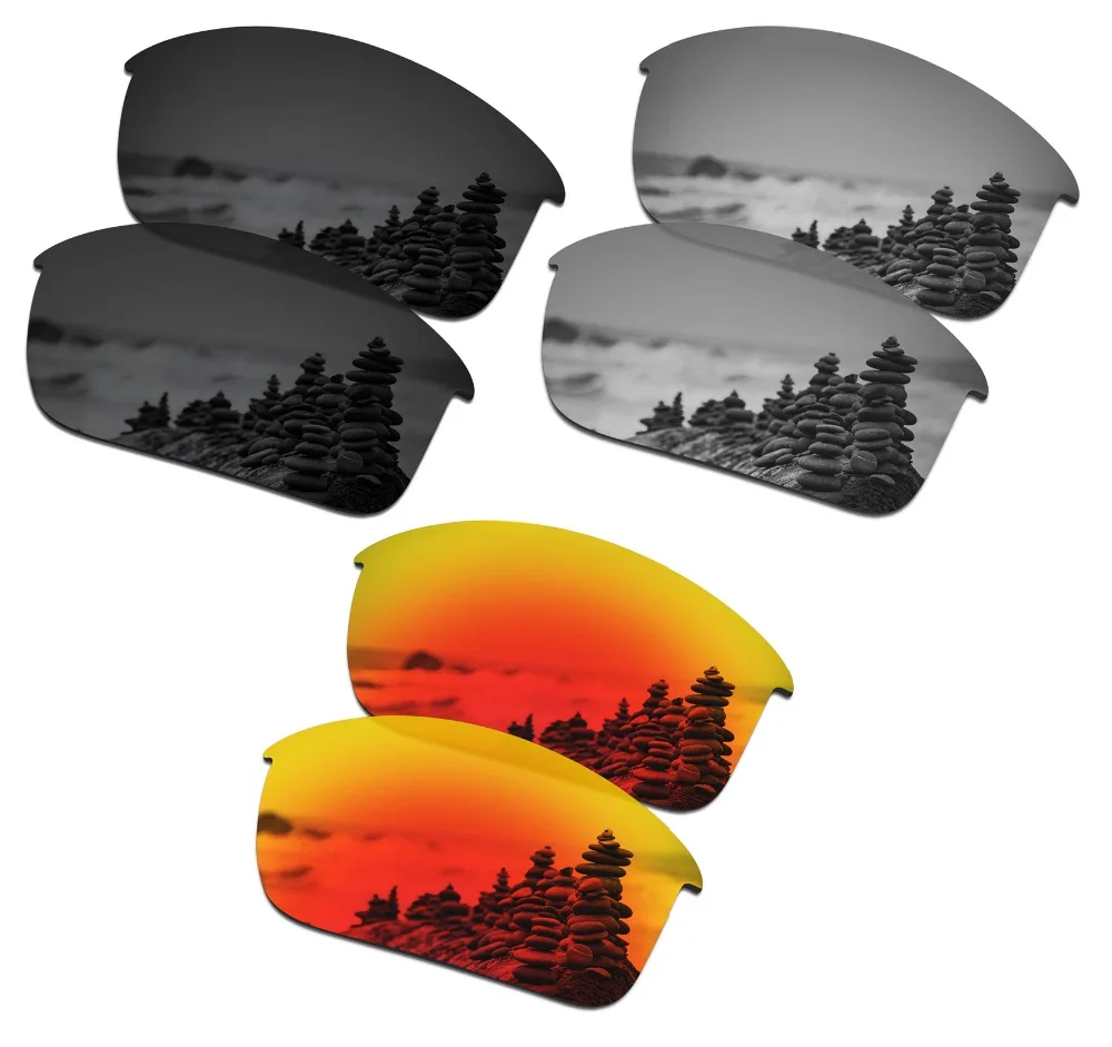 

SmartVLT 3 Pairs Polarized Sunglasses Replacement Lenses for Oakley Bottle Rocket Stealth Black and Silver Titanium and Fire Red