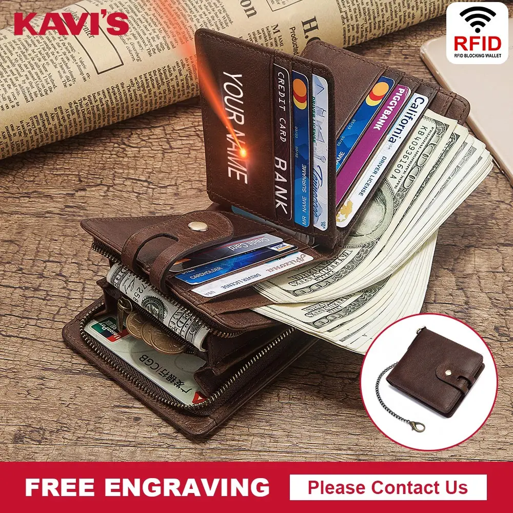 KAVIS RFID Бесплатная гравировка подлинный кошелек для мужчин с карманом монет