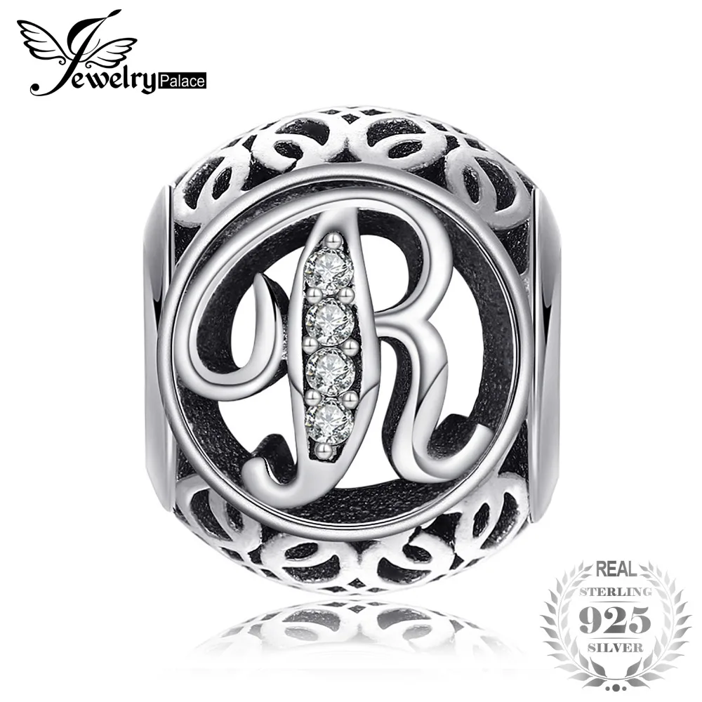 Jewelrypalace 925 пробы Серебряная Буква R кубические циркониевые бусины Подвески Fit